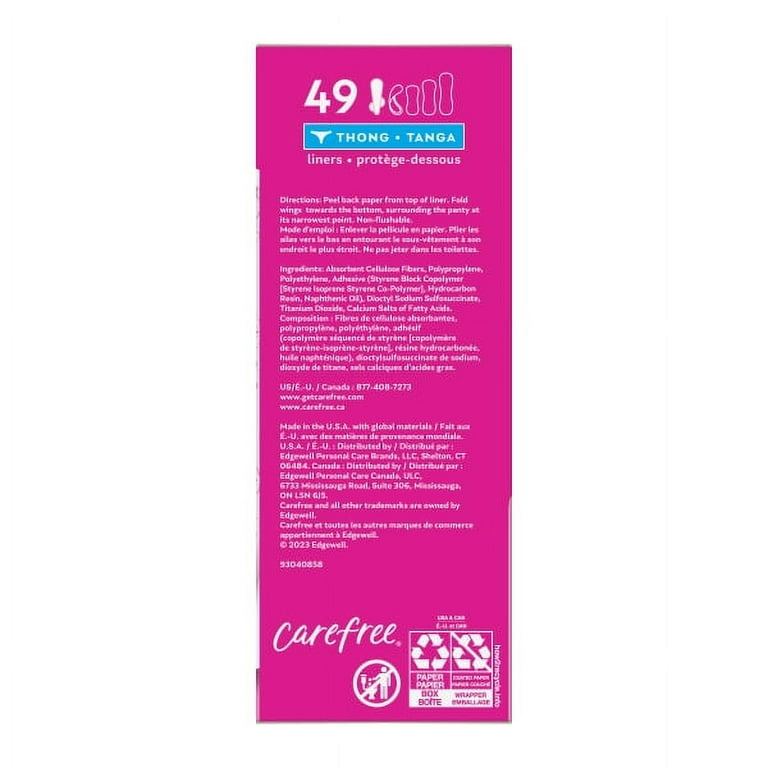 Carefree Thong Panty Liners Regular Absorbency Unwrapped Unscented, 49  count - Fry's Food Stores