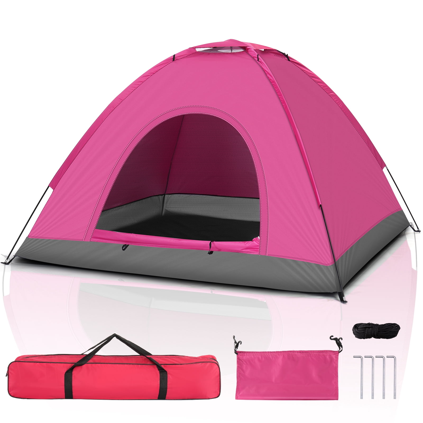 UBesGoo 3-4 Person Outdoor Camping Waterproof Tent Fast Family Dome, Shocking Pink