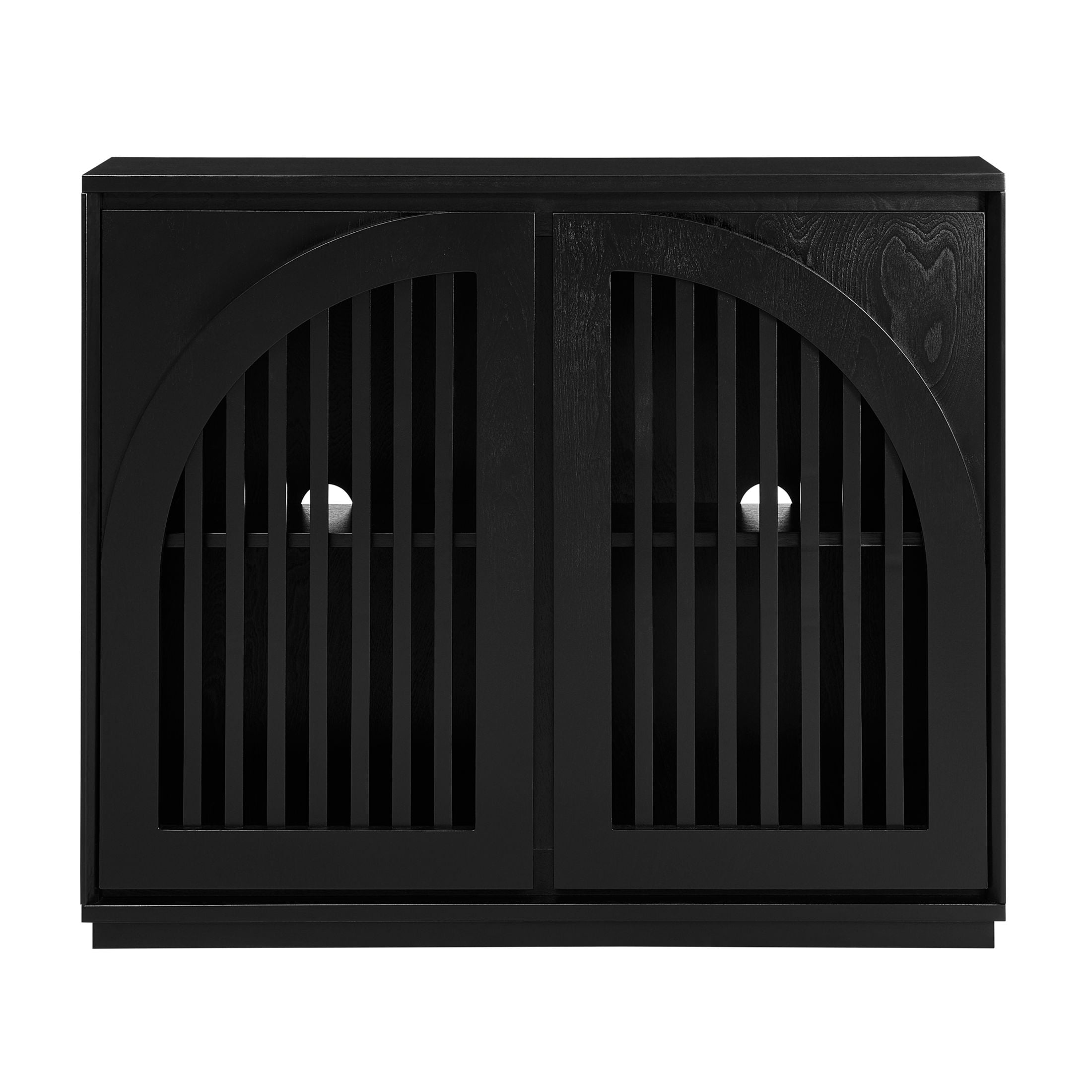 GDF Studio 39" Mid Century Modern Fluted Sideboard Cabinet with 2 Outlet Holes, Black