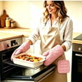 thumbnail image 5 of Set Of 2 Cotton Oven Mitts And Pot Holders With Heart Patterns - Heat Resistant Kitchen Gloves For Baking, Cooking And Grilling - 11.81x7.09in Mitts, Black, 5 of 7