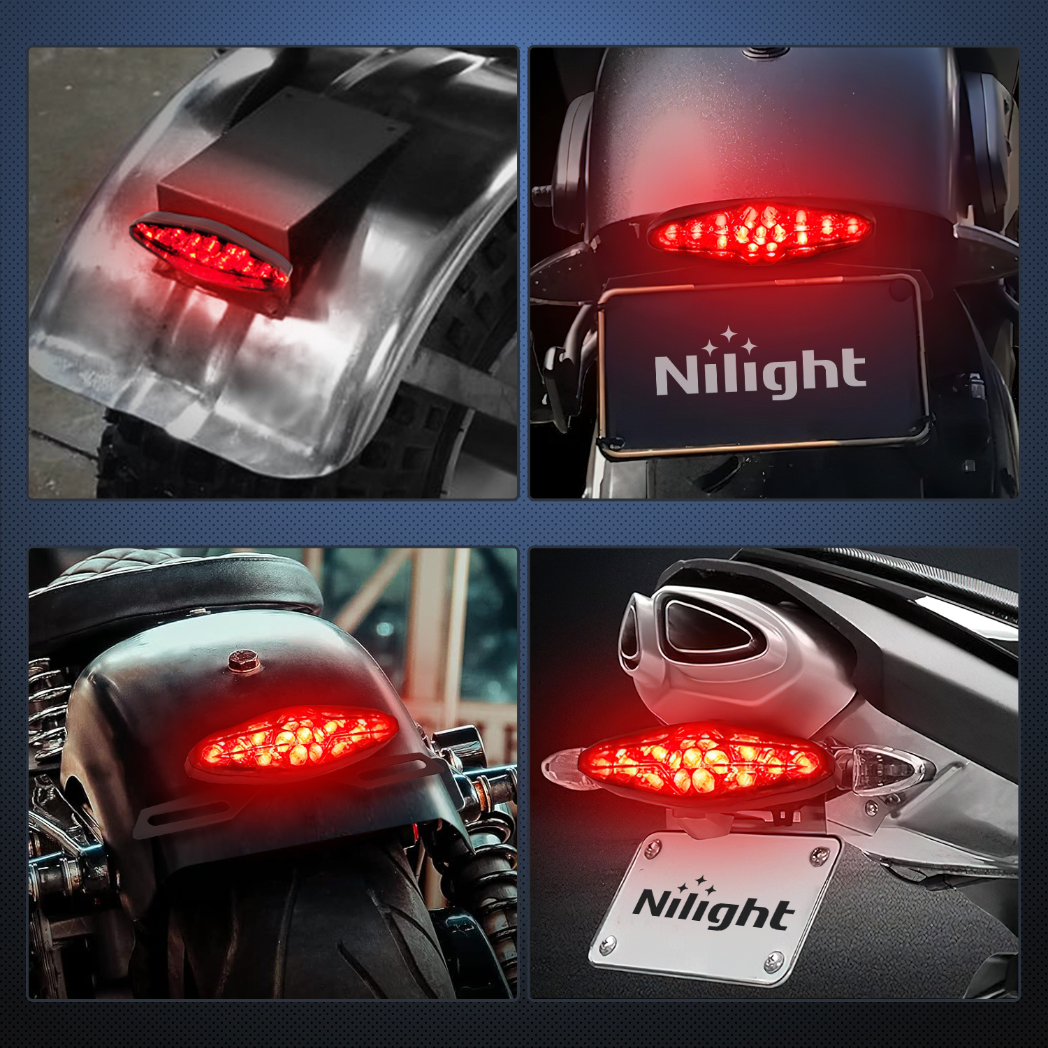 Motorcycle Tail Lights LED Brake Running Light with License Plate Bracket Dirt Bike Rear Lighting Compatible with Honda Yamaha Kawasaki Suzuki Quad Chopper Turing Cruiser