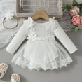 thumbnail image 3 of HWJAD Newborn Baby Girl Cotton Long Sleeve Tutu Rompers Tutu Dress Clothes Lace Ruffle Bodysuit with Headband, 3 of 8