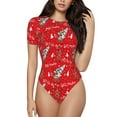 thumbnail image 2 of Uemuo Christmas Deer 1 Pattern Women's One Piece Short Sleeve Swimsuit Rash Guard Surfing Modest Quick-drying Swimsuit Beach Essentials-Large, 2 of 9