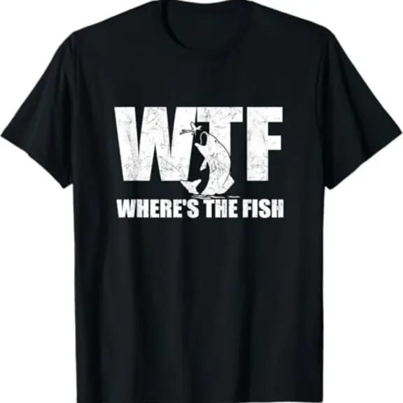 Funny Fishing Graphic Tee for Men, WTF Where's The Fish Print T-Shirt, Perfect Father's Day & Birthday Gift for Anglers