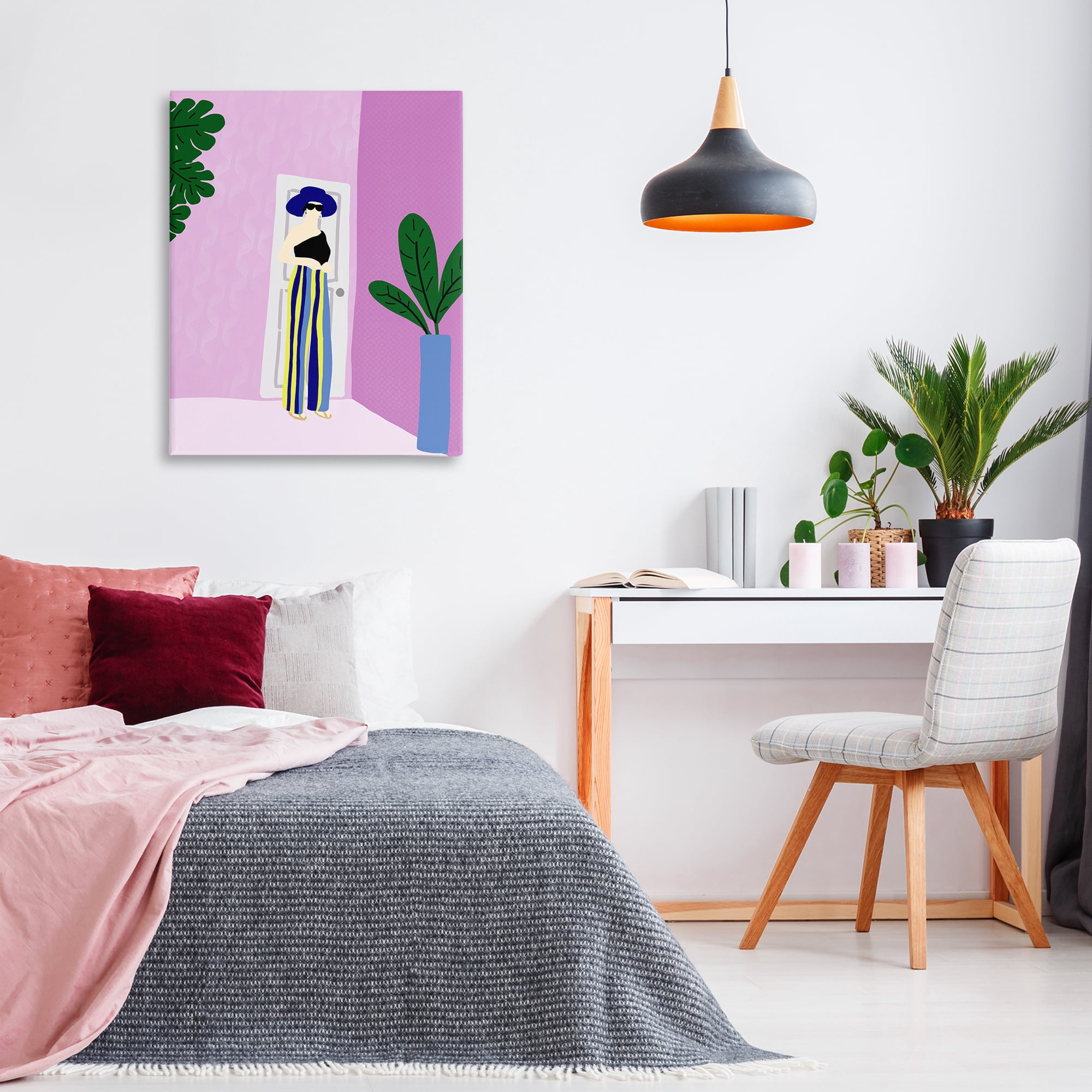 Stupell Industries Trendy Girl on Purple Novelty Painting Gallery Wrapped Canvas Art Print Wall Art, 30 x 40