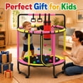 thumbnail image 5 of 55" Toddler Trampoline, Activity Center with Gym Bar, Punching Bag, Rings, Ball Pit, Kids Trampoline, Indoor Toddler Play Gym, Mini Trampoline for Ages 3–6, 110lbs Weight Capacity, Pink, 5 of 7