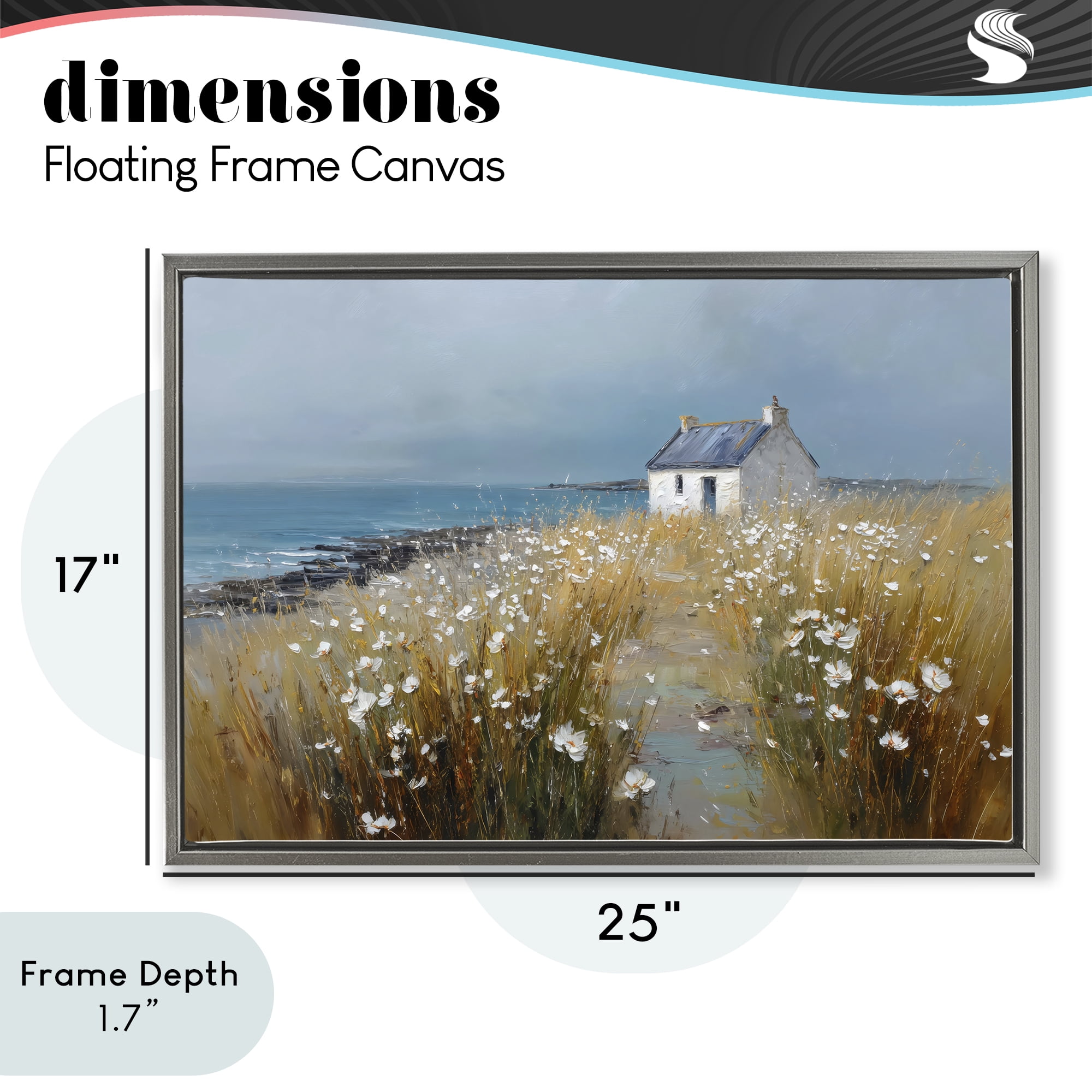Stupell Industries Oceanfront Cottage Wildflowers Gray Framed Floater Canvas Wall Art, design by Petal Prints Design