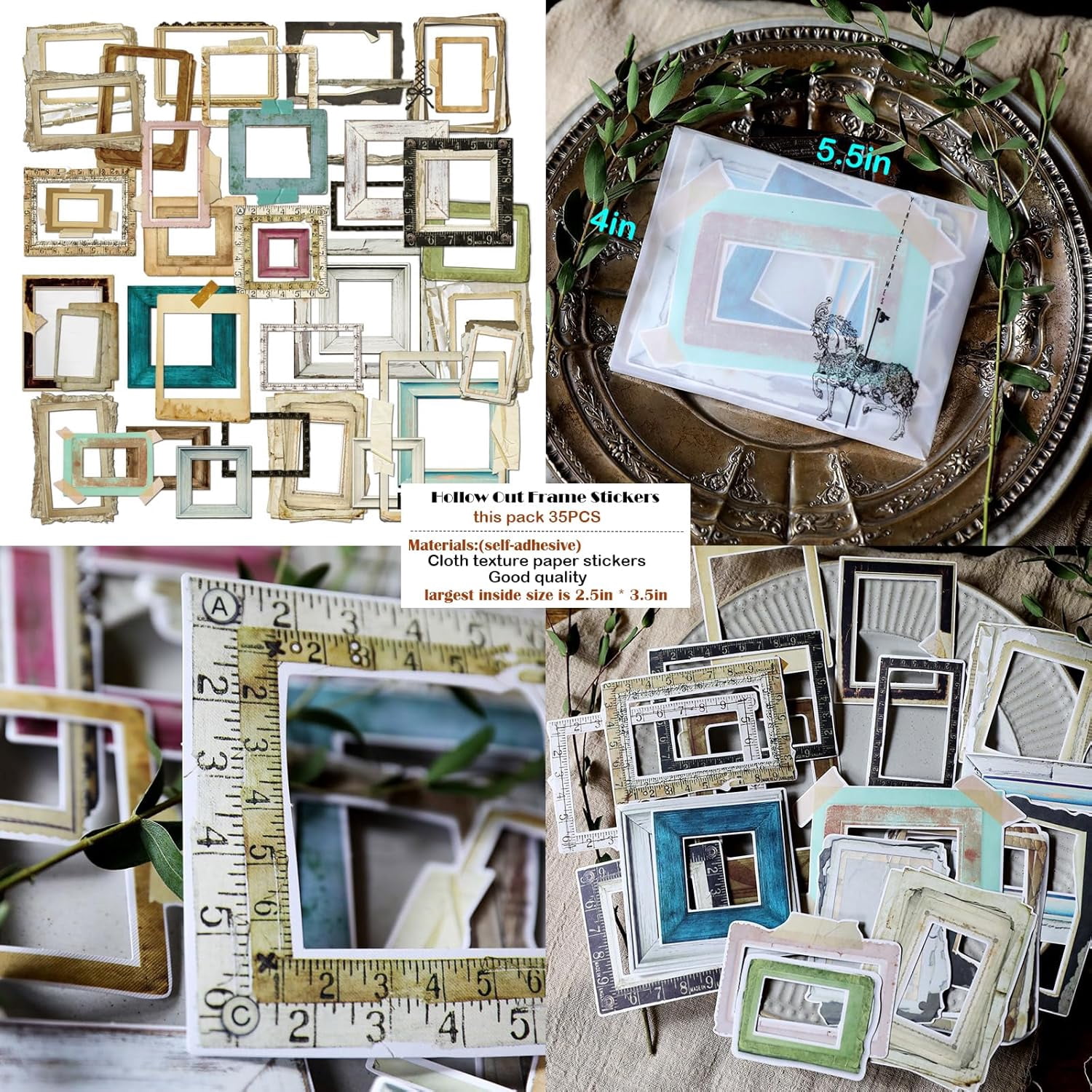 4 Packs Vintage Junk Journal Mixed Media Paper and Stickers Collage Kit Journaling Decoupage Supplies for Adults Scrapbook Craft Starter Ephemera Embellishments Photo Frame Album Art Aesthetic Decor