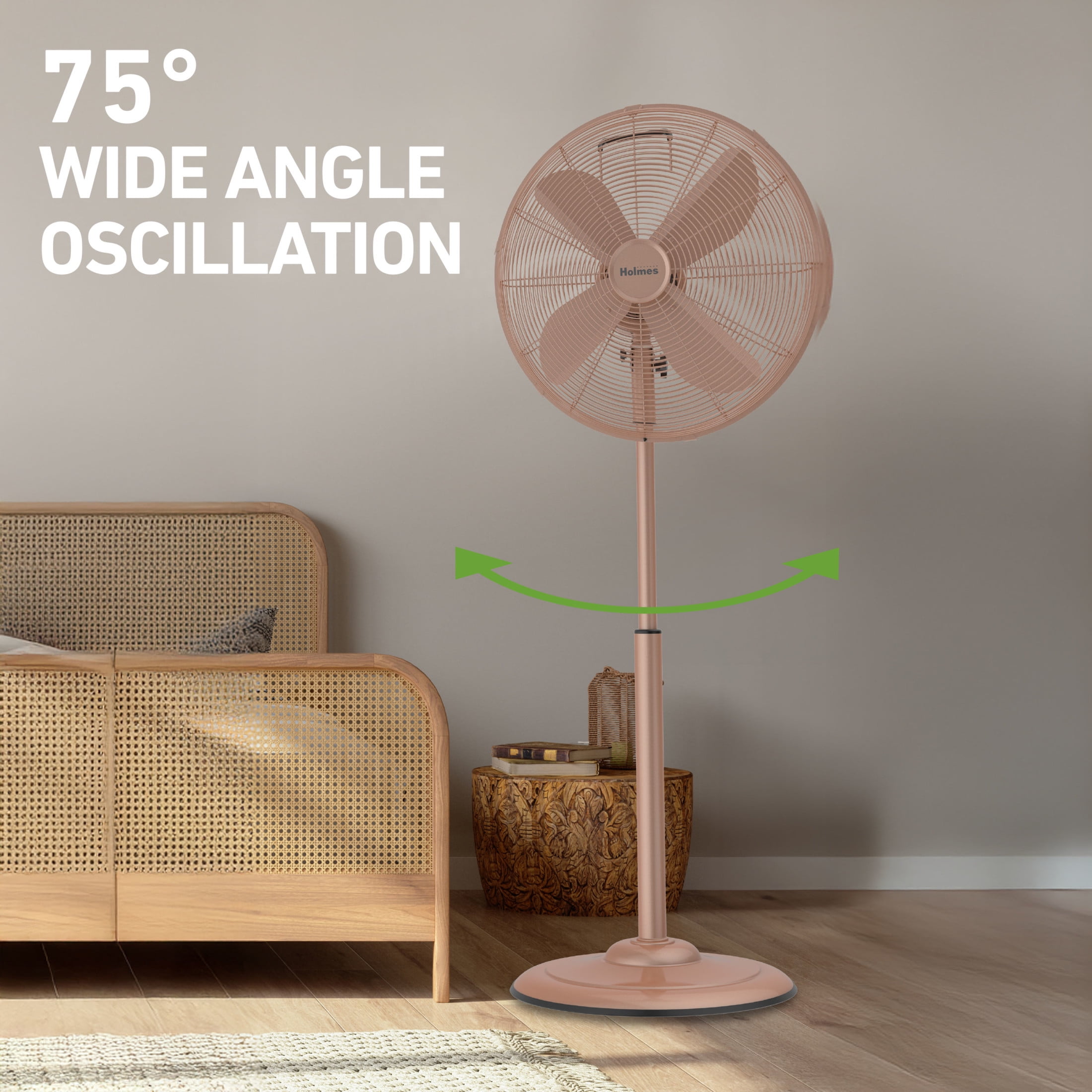 Holmes 16 Inch Oscillating Stand Fan 3 Speed Tilt Head Pedestal Brushed Copper