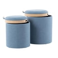 thumbnail image 3 of Lumisource Tray Contemporary Nesting Ottoman Set in Blue Fabric and Natural Wood, 3 of 8