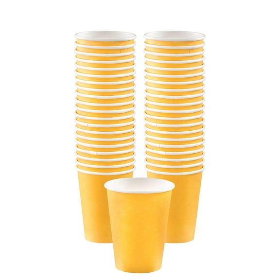 Vibrant Yellow Sunshine Paper Cups (Pack of 50) - 12 oz. - Perfect for Parties, Gatherings, Picnics & Home Use