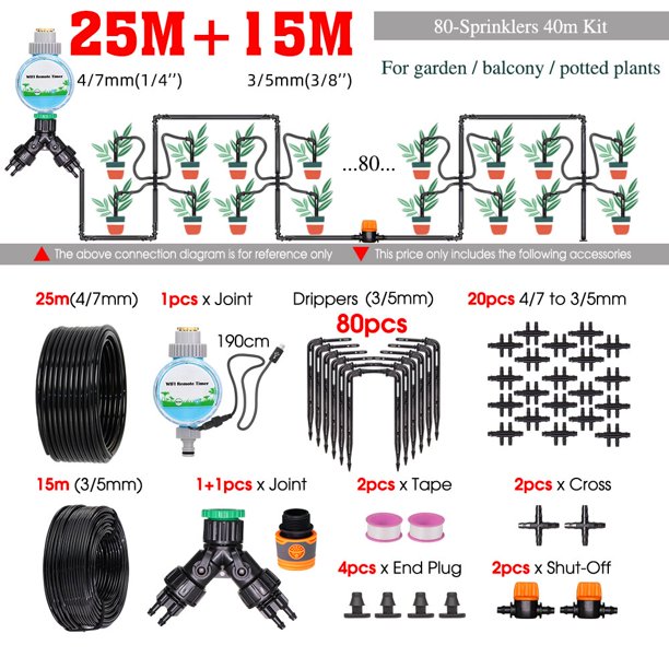 Bluetooth&Wifi-compatible Timer Controller Automatic 4/7mm to 3/5mm Hose Emitter Garden Watering Drip Irrigation System Kit He Qiyong unisex