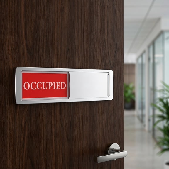 UEETEK Silver Aluminum Magnetic Slider Occupied Sign for Office Use Bathroom Door Indicator 1pc