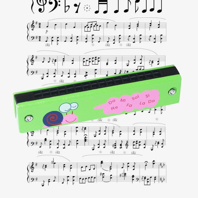 PVCS Harmonica Instrument de Musique en Bois Impression Dessin Animé Double Rangées 16 Trous pour Enfants Enfants Amateur de Musique Cadeau pour Enfants
