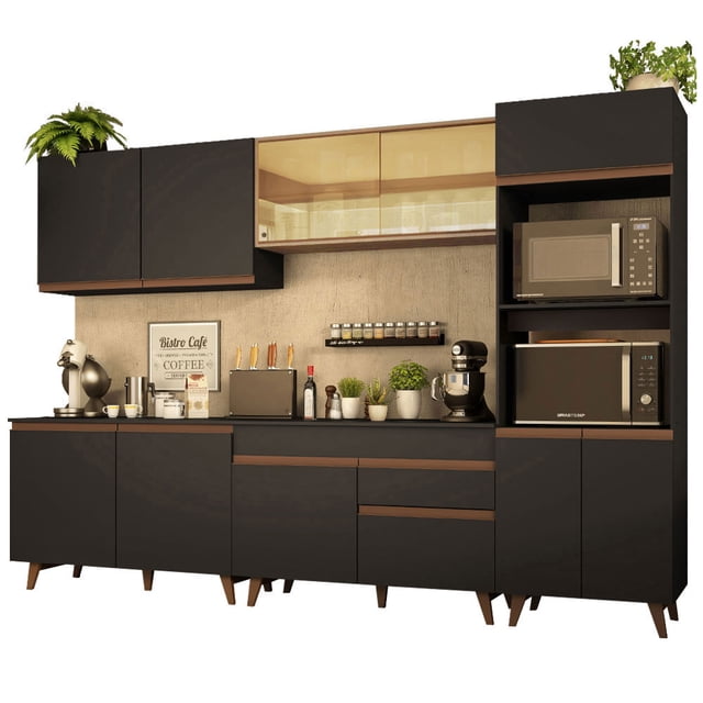 Madesa Gabinete de Cocina Integral 310 cm Reims Negro/Rústico 01