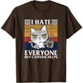 thumbnail image 1 of I Hate Everyone But Caffeine Helps Funny Sarcastic Angry Cat T-Shirt, 1 of 1
