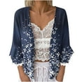 thumbnail image 2 of Sevevn Cardigan Sweaters for Women Women's Fashion Print 3/4 Sleeve Flared Cuffs Lace Linen Cardigan Summer Clearance Multicolor L, 2 of 5