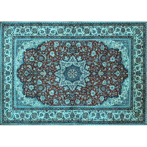 Ahgly Company Indoor Rectangle Medallion Light Blue Traditional Area Rugs, 7' x 9'