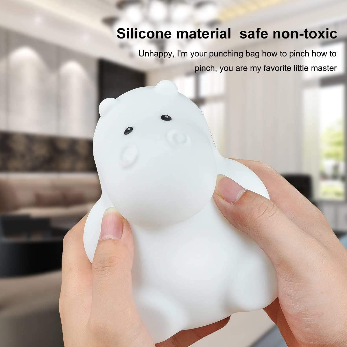 Night Light for Kids, 9 Colors, Baby Night Light, Rechargeable Bedside Lamp with Remote Control, Dimmable, Kindergarten Lamp, Sleep Lamp - Hippopotamus