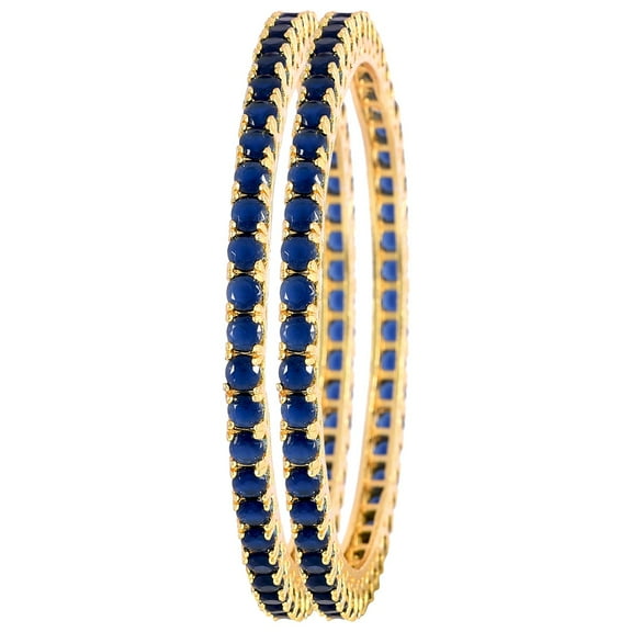 Ratnavali Jewels CZ Zirconia Gold Tone Blue Bollywood Wedding Indian Bangles Jewelry Women
