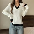 thumbnail image 2 of SGMVNU Sweaters for Womens 2025 Slim Fitted Knit Tops Long Sleeve V Neck Ribbed Knit Casual Work Basic Shirts(White, One Size), 2 of 4