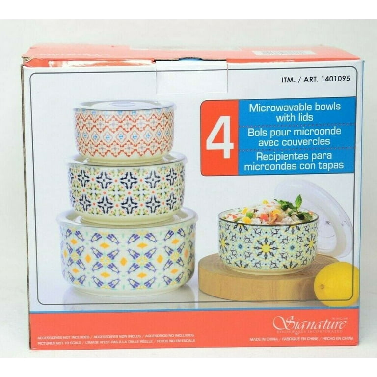 Signature Housewares 4pcs Microwavable Bowls With Lids Ceramic