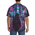 thumbnail image 3 of Xecao Neon Night Cityscape Men's Casual Short-sleeved Shirt, a button-up collared shirt with a pocket-3X-Large, 3 of 5