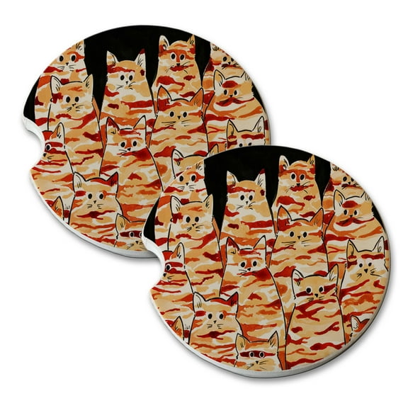 KuzmarK Sandstone Car Drink Coaster (set of 2) - Earth Tones Camo Camouflage Kitties Abstract Cat Art by Denise Every