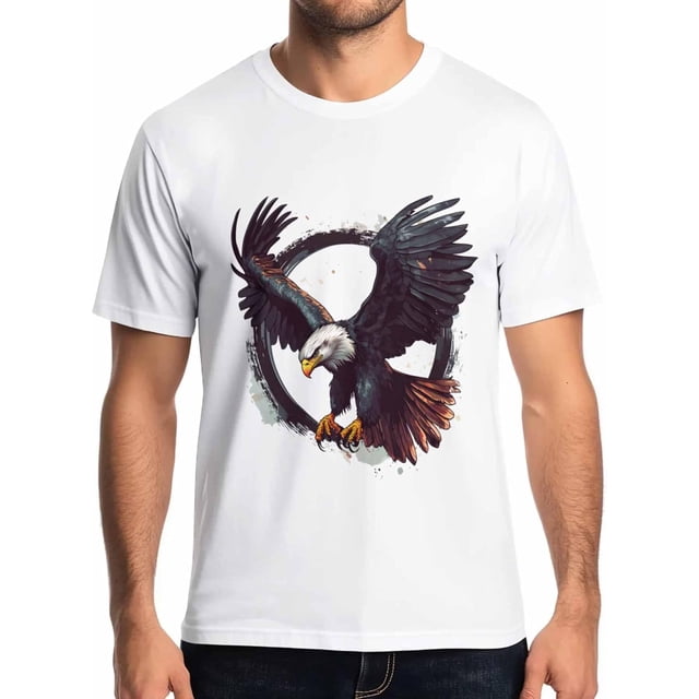 Camiseta de manga corta con águila patriótica en acuarela para hombre, cuello redondo
