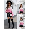 thumbnail image 7 of Xuanfei Women Striped Colorblock Deep V Neck Long Sleeve Fringed Ripped Crop Sweater, 7 of 7
