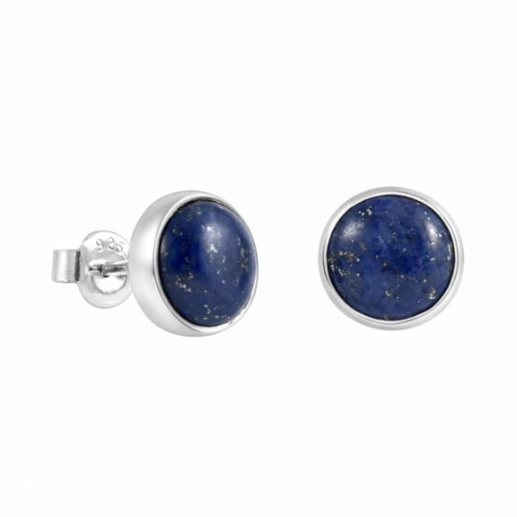 Echmeck Sterling Silver Navy Blue Lapis Lazuli Handmade Round Stud Earrings for Women & Men