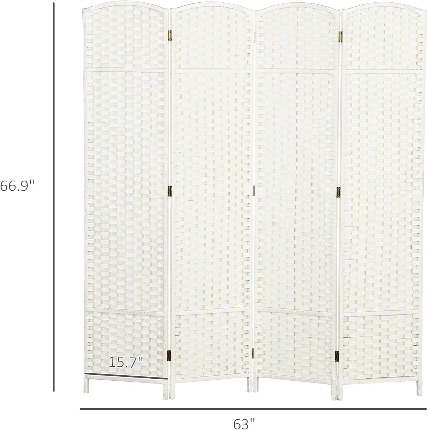 MONGJI Room Divider, 4 Panel Folding Privacy Screen, 5.6' Tall Freestanding Wall Partition for Home Office, Bedroom, White