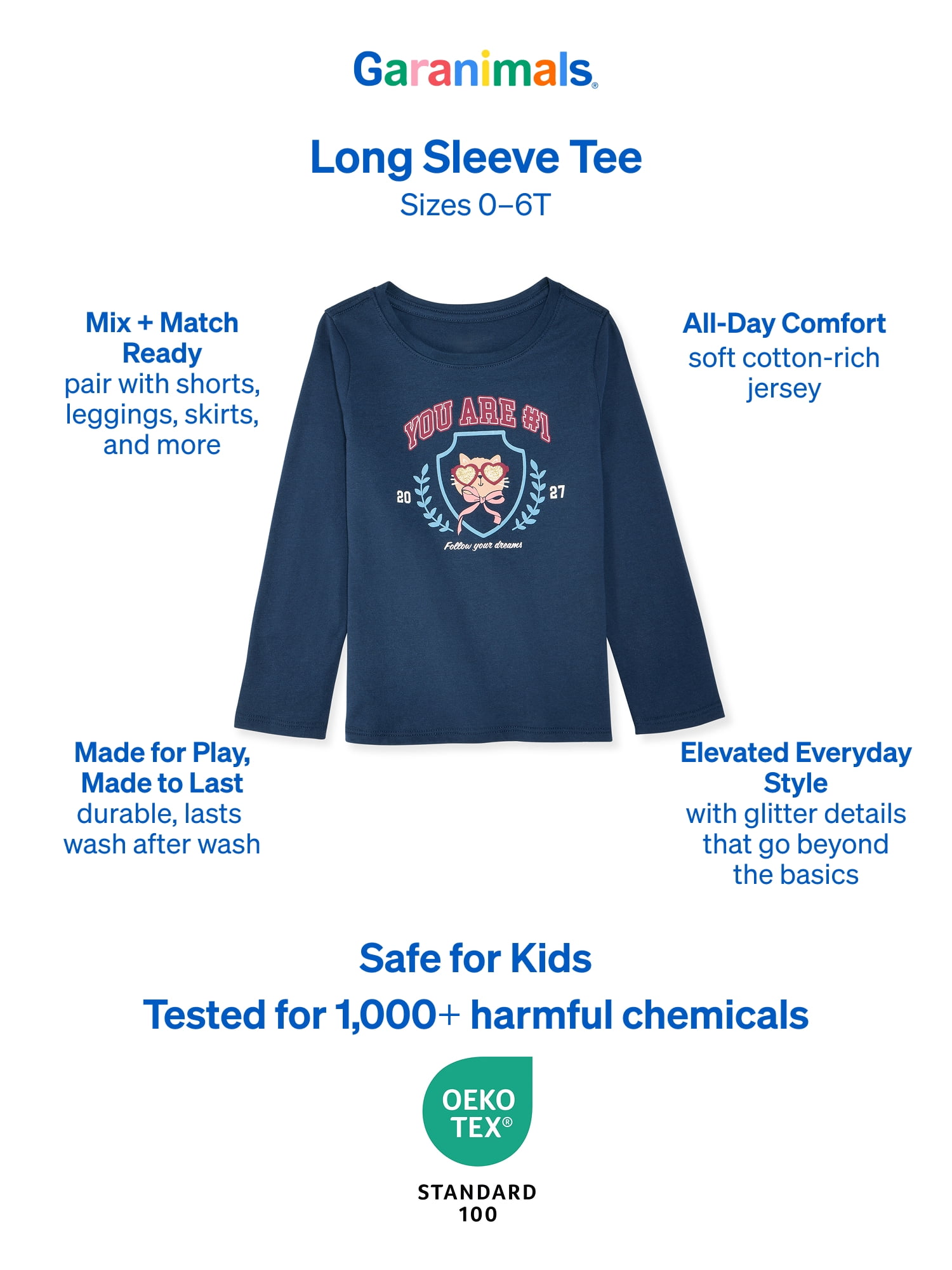 Garanimals Baby & Toddler Girl Long Sleeve Shirts, Single & 3-Pack, Sizes 0-6T