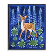 Stupell Industries Fawn & Lupine Flowers Animals Painting Black Framed Art Print Wall Art, 24 x 30