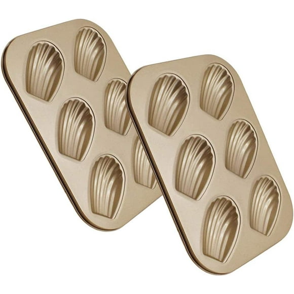 2 Pièces 6 Cavités Moule à Madeleines Forme Spécifique de Coquille Métallique Antiadhésif Plaques à Pâtisserie pour la Cuisson de Gâteaux Biscuits Bricolage au Chocolat - 26,5x18,5cm Or