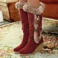thumbnail image 2 of Mostsola Womens Snow Boots Suede Plush Winter Warm Mid Calf Boot Lace up Fringe Wedges Heels, 2 of 8