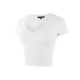 thumbnail image 2 of A2Y Women's Solid Ribbed V-Neck Short Sleeve Rayon Fitted Crop Top Tee White L, 2 of 5