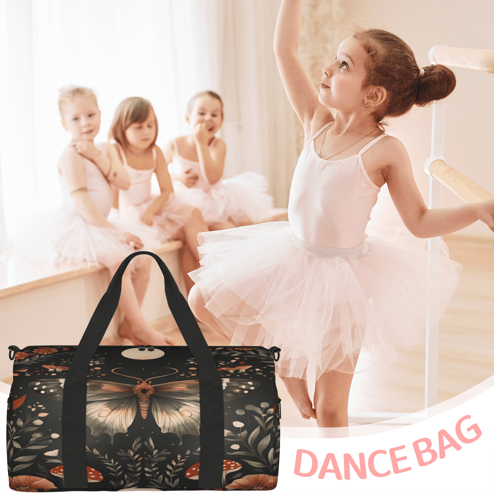 Herdesigns Butterflies Gym Bag for Women, Animal Duffle Bag for Travel Sport, Lightweight Waterproof Carry on Weekender Overnight Dance Yoga Workout Bags