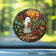 thumbnail image 4 of Window Hanging Acrylic Cute Ghost in Hat Suncatcher, Car Decoration with Floral Design, Fun and Whimsical Gift for Halloween or Ghost Lovers, 4 of 4