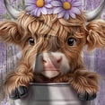 thumbnail image 3 of Funny Highland Cow Shower Curtain, Purple Cute Rustic Western Floral Plant Daisy Wooden Farmhouse Bath Curtain, Country Animal Fabric Waterproof Shower Curtain Set for Bathtub Decor, 72X72in, 3 of 5