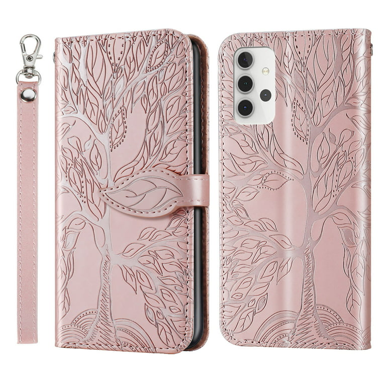 Classic Life Tree Pattern Case for SAMSUNG Galaxy A32 5G (SM-A326U) (6.5  Inch) - Slim Fit Lightweight Flip Case with Strap & Card Holder, Protective  Folio Stand Phone Cover (Rosegold) 