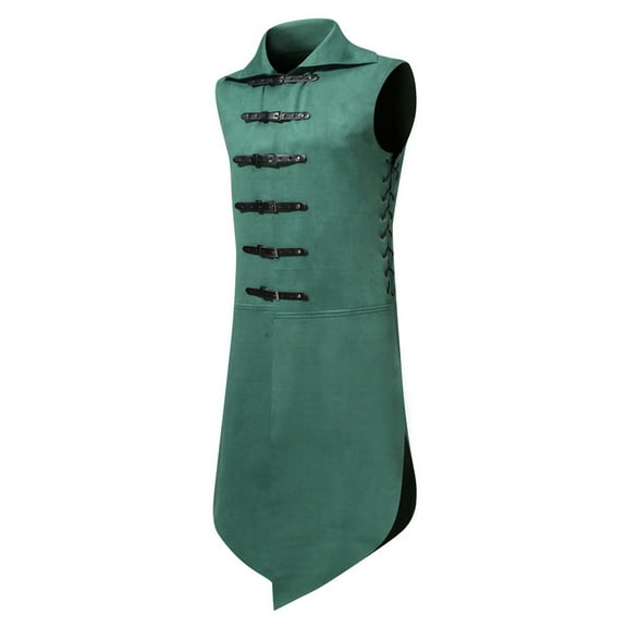 Ahabrexf Sleeveless Tops for Men Men's Lapel Sleeveless Leather Buckle Top Medieval Waistcoat