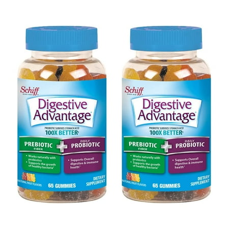 Digestive Advantage Prebiotic Fiber Plus Probiotic Gummies, 65 Count (Pack of 2)