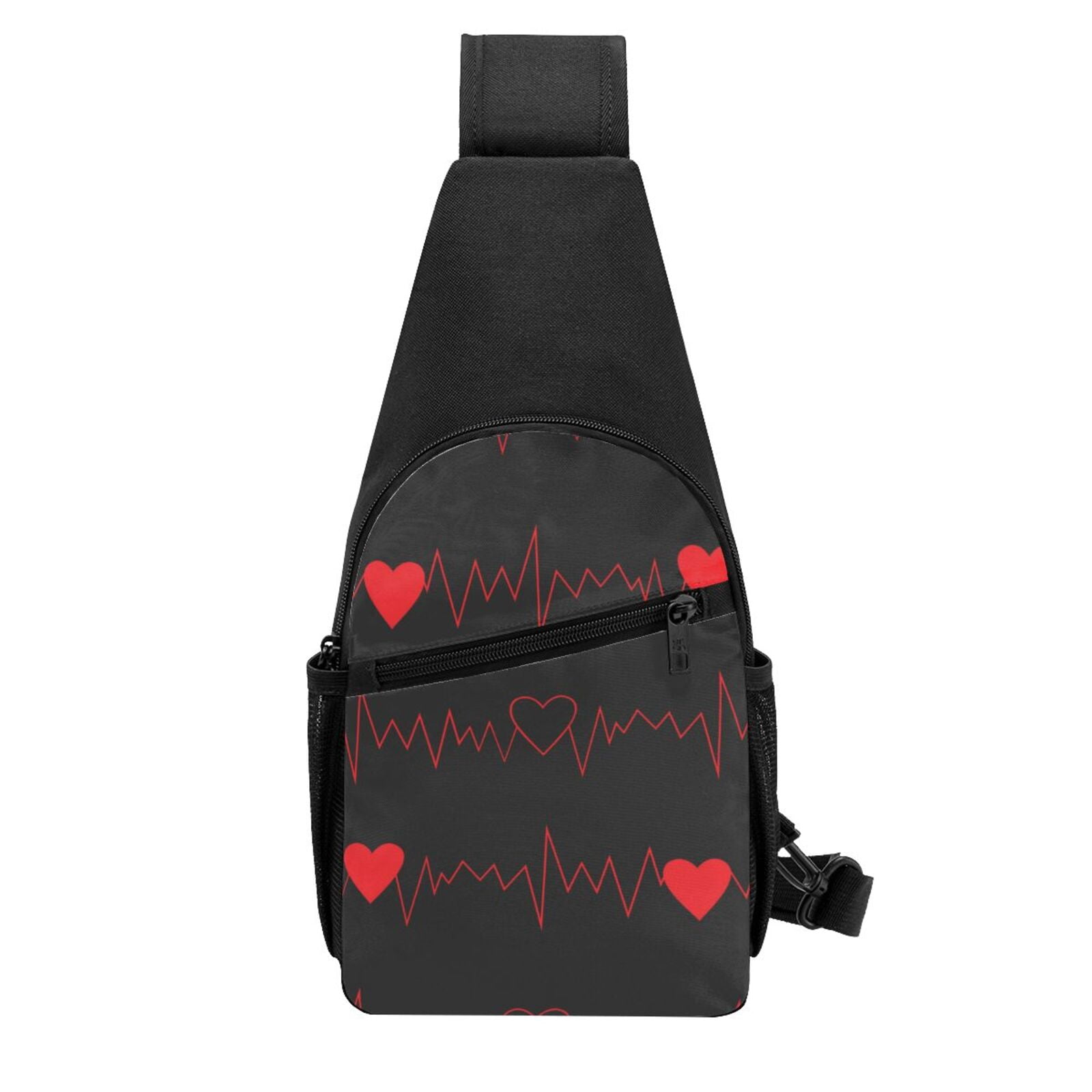 Xecao's Cardiogram and Heart Print Sling Bag: A Versatile Chest, Shoulder, and Crossbody Backpack for Casual Days Out, Perfect for Both Men and Women