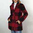 thumbnail image 4 of Wang6 Plus Size Button Cardigan for Women Black Open Front Long Sleeve Jackets Trendy Fall Plaid Printed Trim Tops Outerwear with Pockets Red XL, 4 of 7