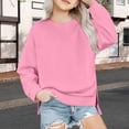 thumbnail image 2 of kamemir Girls Crewneck Sweatshirt Long Sleeve Pullover Tops Drop Shoulder Sweatshirts Side Split(Pink,11-12 Years), 2 of 6