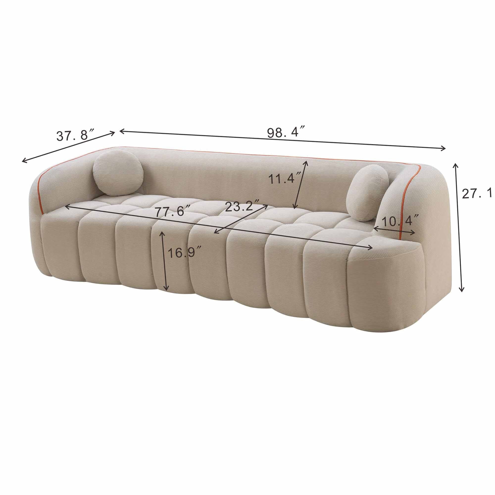 Lunale 98" Curved Bonelessd Sofa, 3-Seater Cloud Couch, No Assembly Required, Modern Corduroy Bubble Sofa for Living Room, Camel