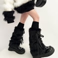 thumbnail image 3 of Women Faux Fur Fluffy Leg Warmers Ribbon Bow Top Soft Boot Cuffs Covers Carnival Costume Accessory, 3 of 4