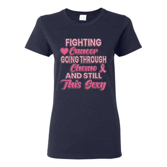 Wild Bobby, Fighting Cancer And Still Sexy, Breast Cancer Awareness, Women Graphic Tee, Navy, XX-Large