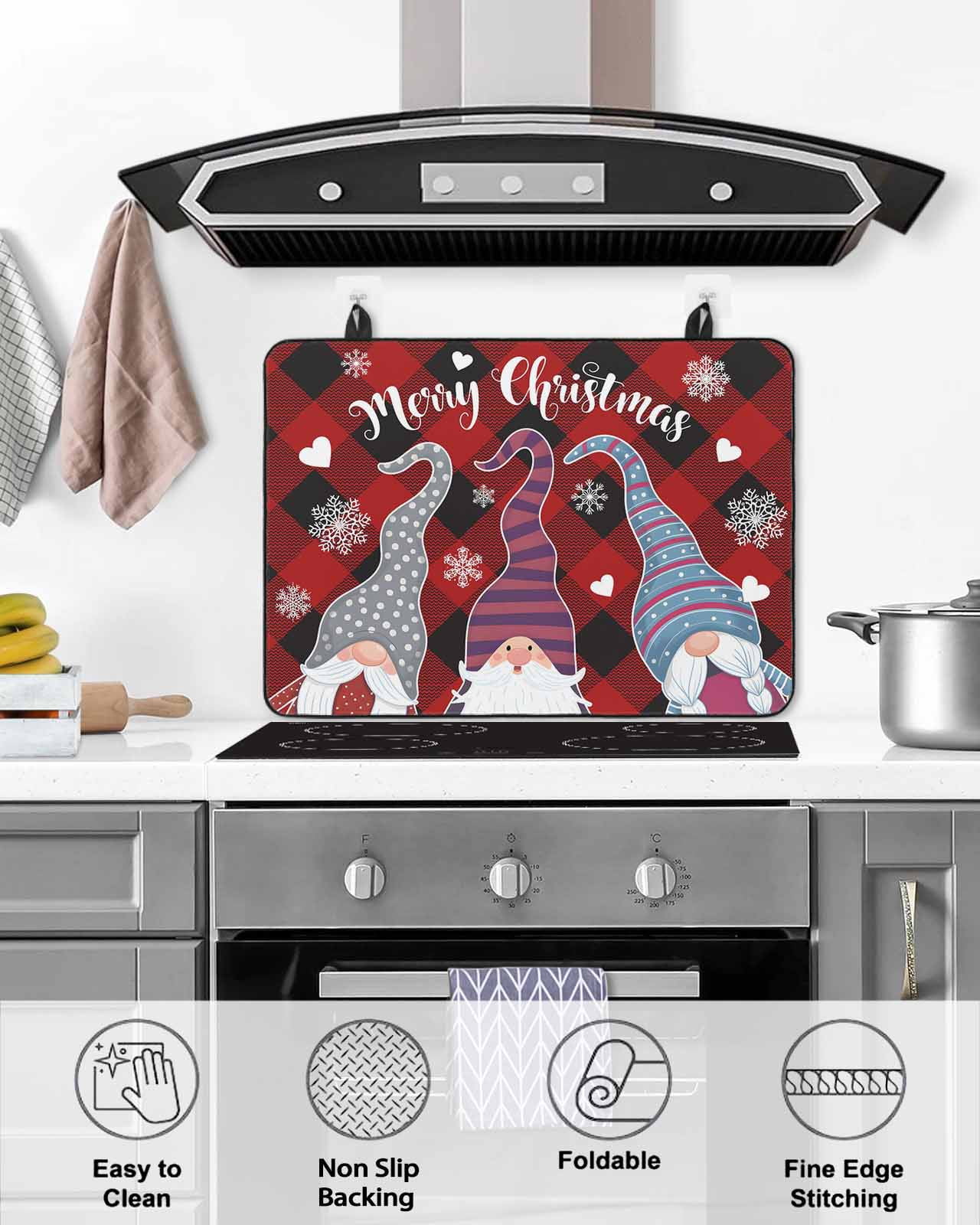 Large Induction Cooktop Protector Mat Christmas Gnomes Stove Top Covers for Electric Stove, Buffalo Plaid Xmas Winter Snowflakes Decorative Stove Burner Cover Mats, Glass Top Stove Cover